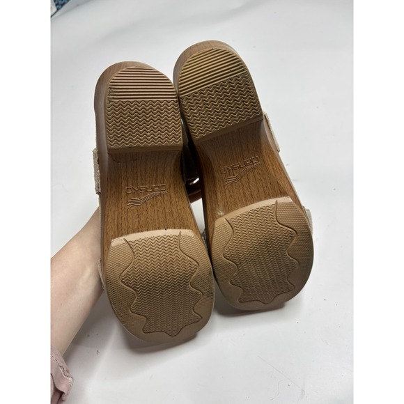 Dansko Women's 38 US 7.5 Sonnet Sandals Platform Gold Shimmer Suede Hook Loop - Picture 3 of 7